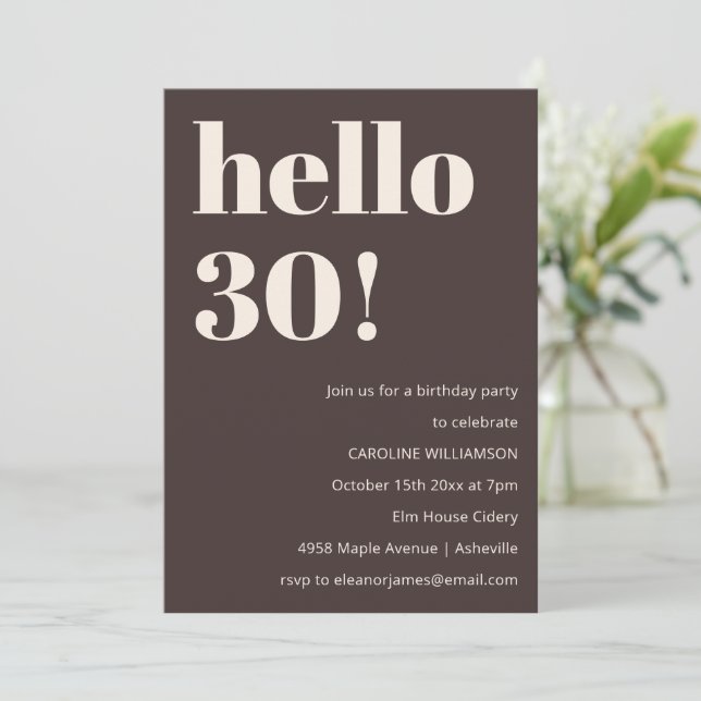 Invitación Bold Modern Simple Brown 30th Birthday Party (Anverso de pie)