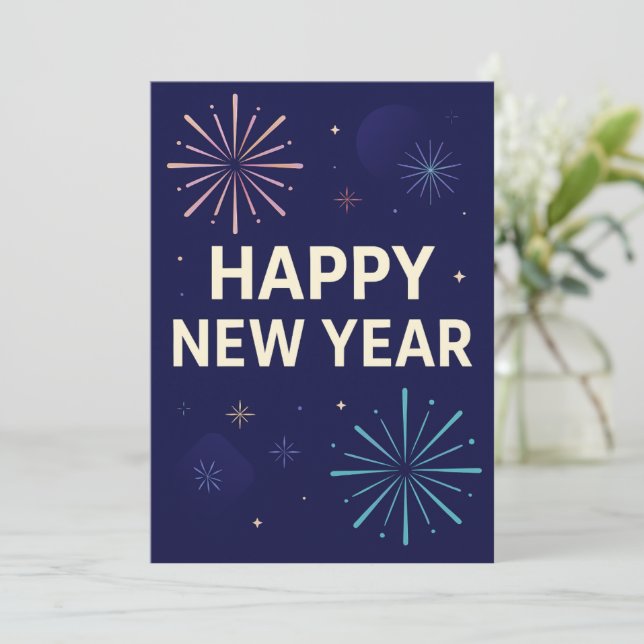 Invitación Bold Navy Gold 2026 Celebration Fireworks (Anverso de pie)