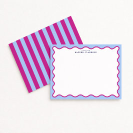 Invitación Bold Pink & Blue Striped Wavy Frame Note Card