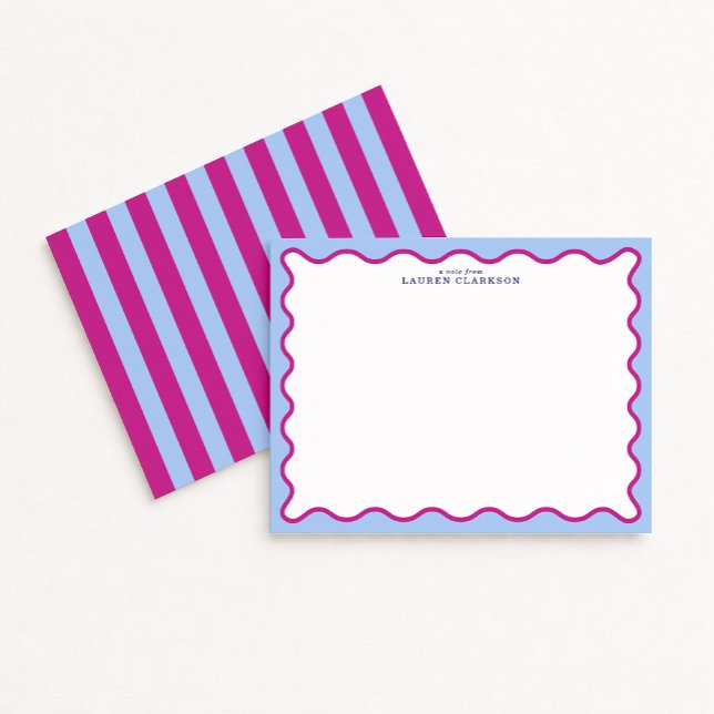 Invitación Bold Pink & Blue Striped Wavy Frame Note Card (Subido por el creador)