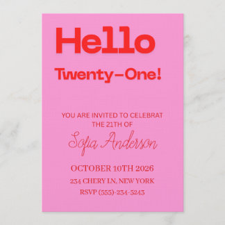 Invitación Bold Pink Red 21st Birthday Invite