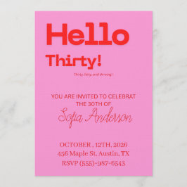 Invitación Bold Pink Red 30th Birthday Invite