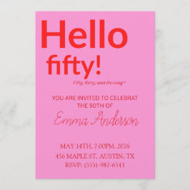 Invitación Bold Pink Red 50th Birthday Invite