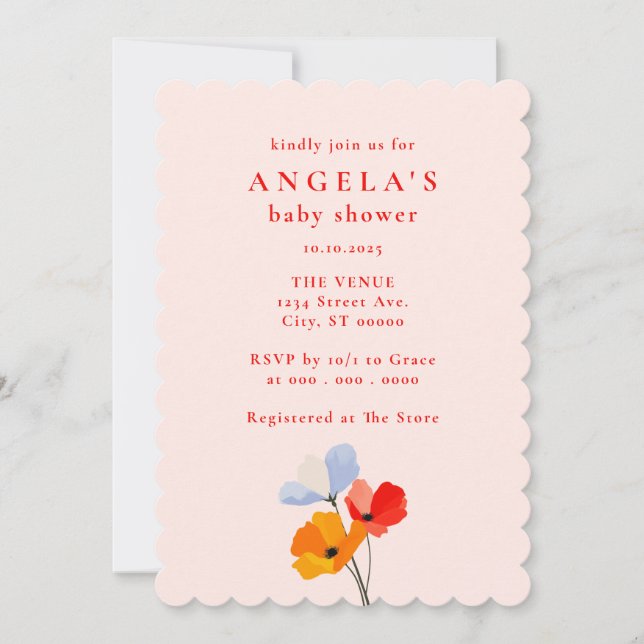 Invitación Bold Poppy Floral Baby Shower (Anverso)