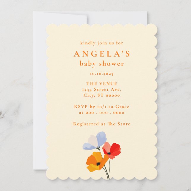 Invitación Bold Poppy Floral Baby Shower (Anverso)