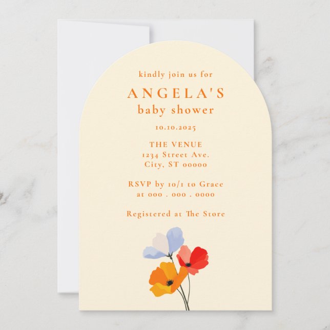 Invitación Bold Poppy Floral Baby Shower (Anverso)