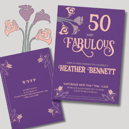 Invitación Bold Purple Art Nouveau 50 and Fabulous Birthday
