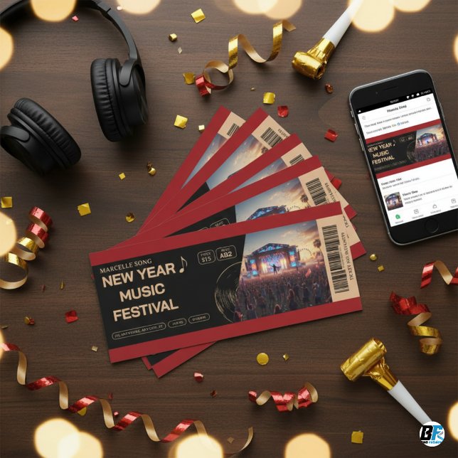 Invitación Bold Red & Black New Year Music Festival Concert T (NEW YEAR CONCERT TICKET)