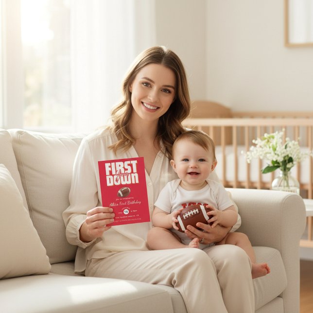 Invitación Bold Red Football First Birthday Party Invite (Subido por el creador)