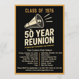 Invitación Bold Retro Megaphone 50 Year High School Reunion