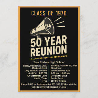 Invitación Bold Retro Megaphone 50 Year High School Reunion