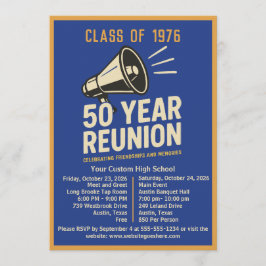 Invitación Bold Retro Megaphone 50 Year High School Reunion