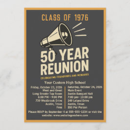 Invitación Bold Retro Megaphone 50 Year High School Reunion