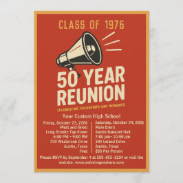 Invitación Bold Retro Megaphone 50 Year High School Reunion
