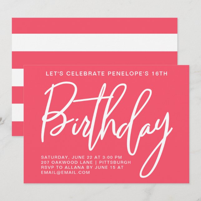 Invitación Bold Stripes Birthday Party (Anverso / Reverso)