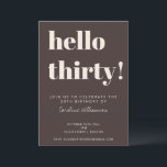 Invitación Bold Typography Brown Modern 30th Birthday Party<br><div class="desc">This birthday invitation in brown features bold typography and a rich, neutral color palette for a modern milestone celebration. The layout highlights the age front and center, paired with clean details for the guest of honor, date, time, and location. Personalize the name and event details to match your celebration style...</div>