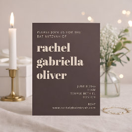 Invitación Bold Typography Earthy Brown Modern Bat Mitzvah