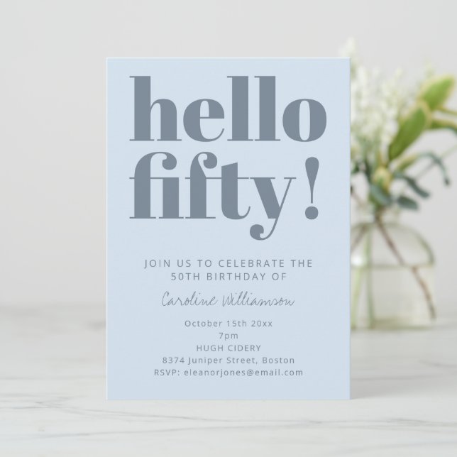 Invitación Bold Typography Icy Blue Modern 50th Birthday (Anverso de pie)