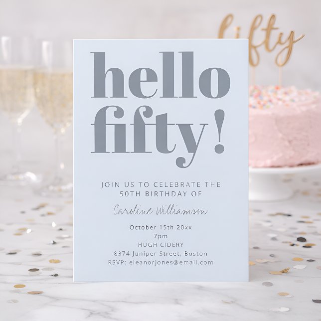 Invitación Bold Typography Icy Blue Modern 50th Birthday (Subido por el creador)