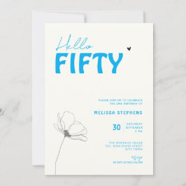 Invitación Bold Typography Ivory Blue Elegant 50th Birthday
