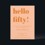 Invitación Bold Typography Peach Orange Modern 50th Birthday<br><div class="desc">This invitation sets a warm, celebratory tone for a 50th birthday gathering. The peach background paired with bold orange lettering feels modern, confident, and inviting, making it easy to coordinate with drinks, signage, and table decor. A strong choice for hosts planning a milestone celebration that feels festive and thoughtfully styled....</div>