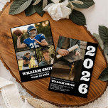 Invitación Bold Typography Photo Graduation Invite<br><div class="desc">Announce his big day with this "Modern Bold Typographic" graduation invitation. Featuring a striking vertical "2026" layout and a full-height senior portrait on campus. This masculine,  high-contrast design in black and white is perfect for high school or college graduates. A sophisticated choice for those seeking a contemporary,  minimalist announcement.</div>