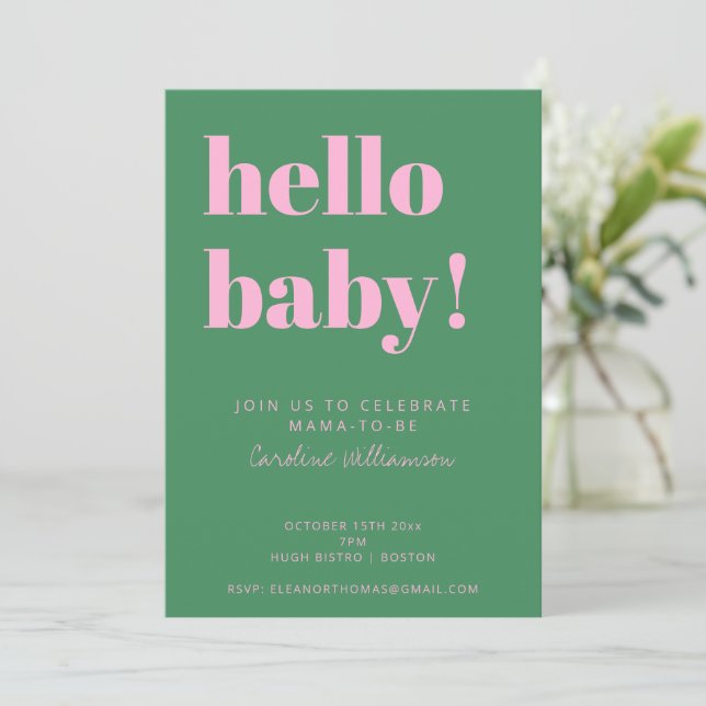 Invitación Bold Typography Pink Green Modern Baby Shower (Anverso de pie)