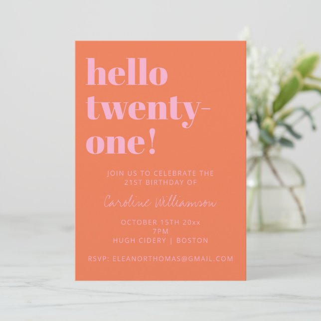 Invitación Bold Typography Pink Orange Modern 21st Birthday (Anverso de pie)