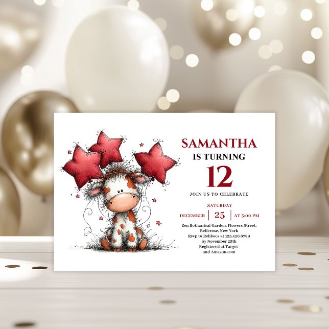 Invitación Bold whimsical animals cow kids birthday invite (Bold whimsical animals party kids birthday invitation

)