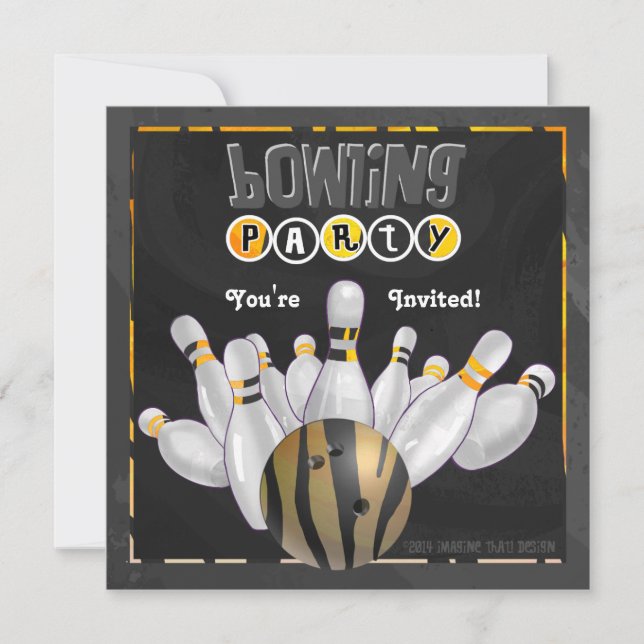 Invitación Bolera para impresión animal Fiesta negro y amaril (Anverso)