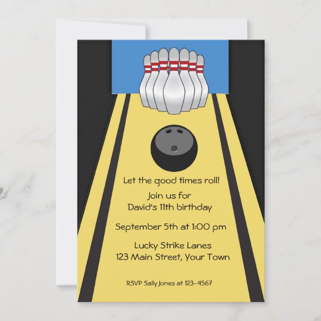 Invitación Bolera, pasadores, bolas, Fiesta (Anverso)