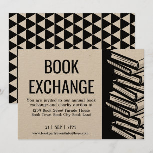 Invitación Boletín blanco negro de intercambio de libros