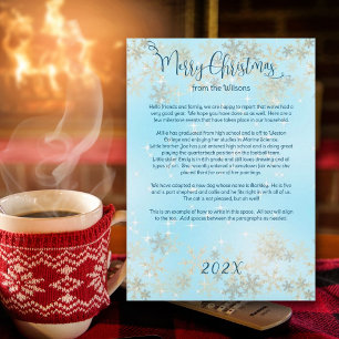 Invitación Boletín de navidades con copos de nieve azules con
