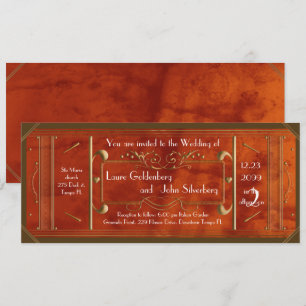 Invitación boleto boda art deco, lujoso cuero