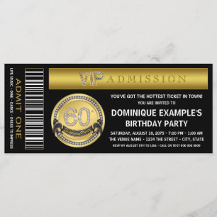 Invitación Boleto Cumpleaños 60 Aniversario Gold