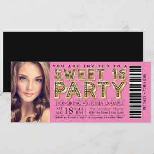 Invitación Boleto de 16 boletos con el glam de Hollywood rosa