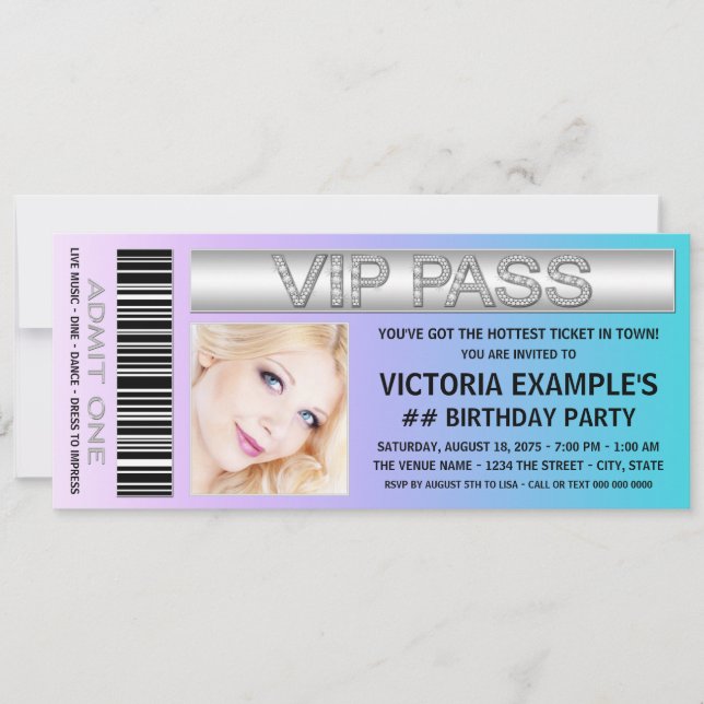 Invitación Boleto de Admisión Fiesta de Cumpleaños (Anverso)