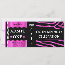 Invitación Boleto de admisión Fiesta de cumpleaños Cebra Rosa