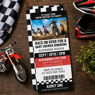 Invitación Boleto de Baby Shower de Moto de Cross