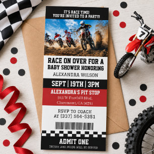 Invitación Boleto de Baby Shower de Moto de Cross