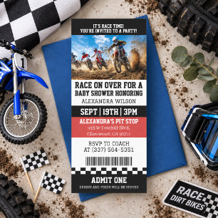 Invitación Boleto de Baby Shower de Moto de Cross