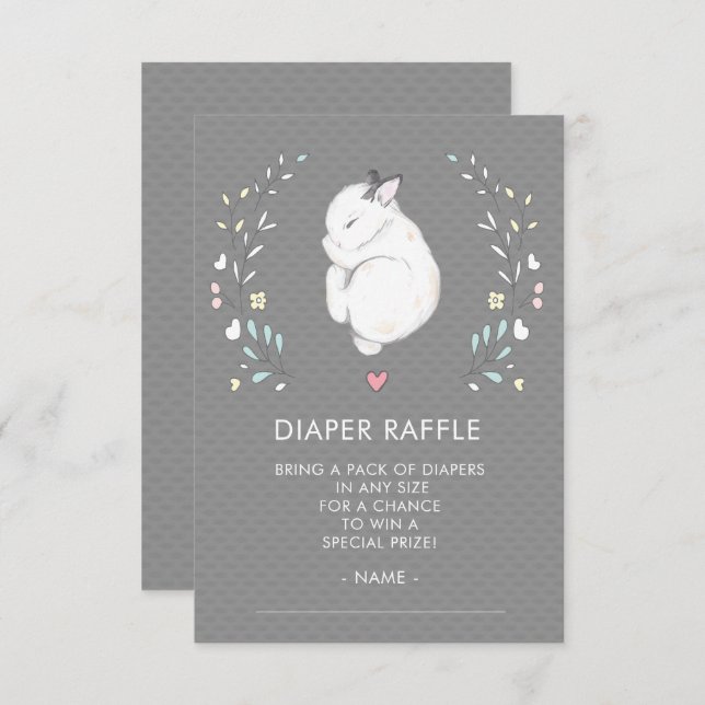 Invitación Boleto de Baby Shower Diaper Raffle para conejito  (Anverso / Reverso)