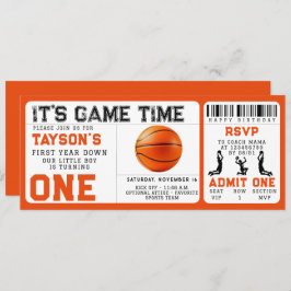 Invitación boleto de baloncesto de primer año con primer cump