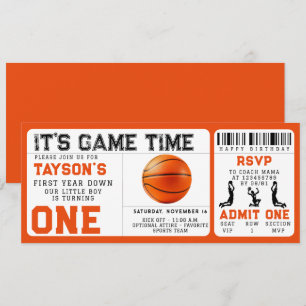 Invitación boleto de baloncesto de primer año con primer cump