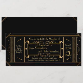 Invitación boleto de boda art deco, negro, negro negro de esp