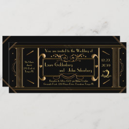 Invitación boleto de boda art deco, negro, negro negro traser