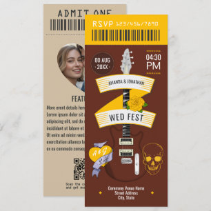 Invitación Boleto de Boda Rock ’n’ Roll con Whisky de Miel