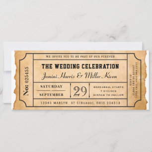 Invitación Boleto de bodas estilo pase de abordar rústico