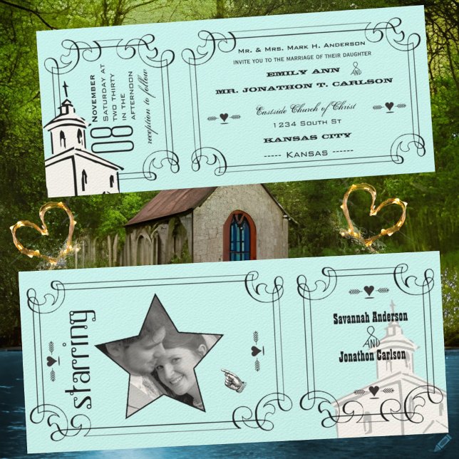Invitación Boleto de Capilla Romántica Acuática Boda (Subido por el creador)