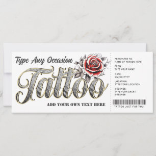 Invitación Boleto de certificado de regalo de tatuaje de rosa